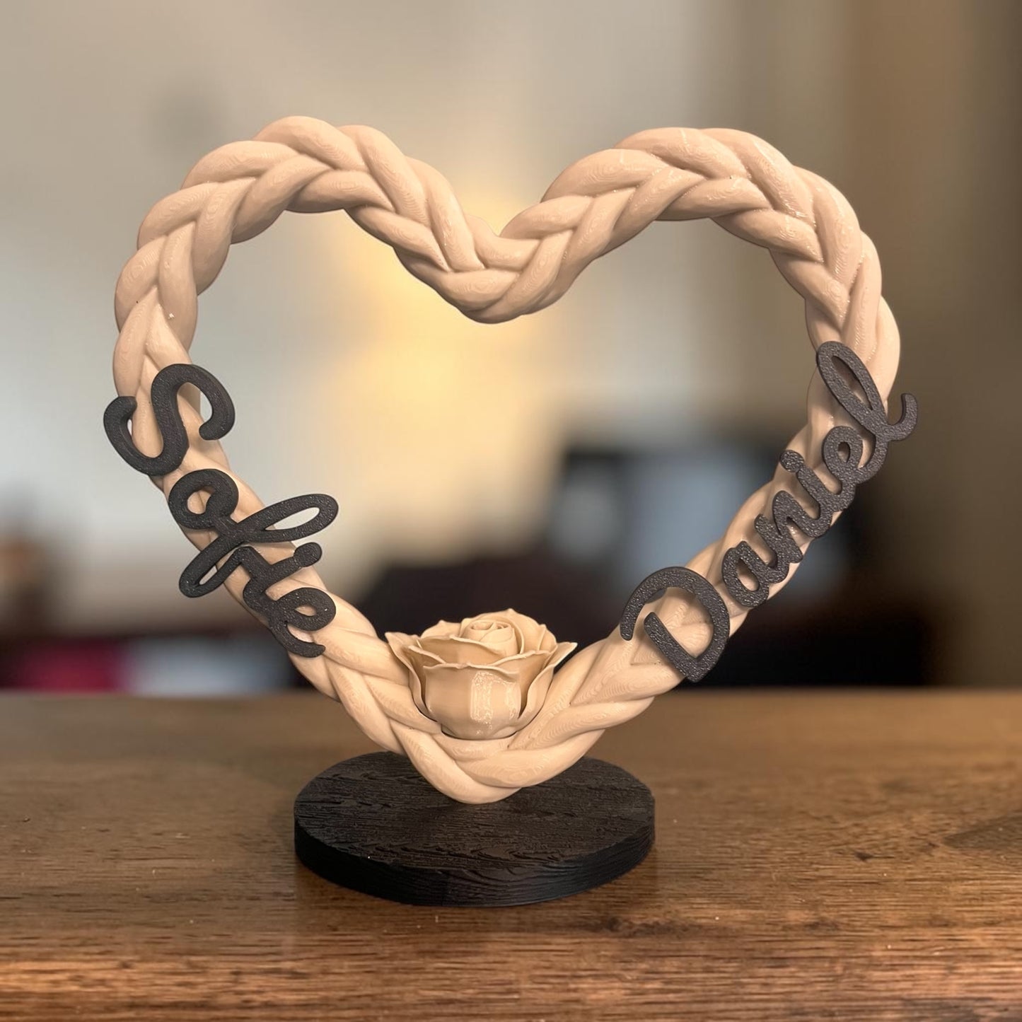 Gepersonaliseerd Hart van Verbondenheid met Roos – Uniek 3D-geprint Decoratiestuk