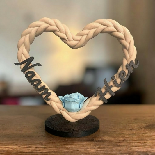 Gepersonaliseerd Hart van Verbondenheid met Roos – Uniek 3D-geprint Decoratiestuk