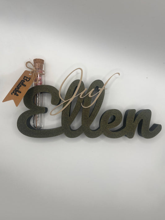 Gepersonaliseerd Bedankje voor Juf of Meester met Droogbloemen | Elegant Naamdecoratie met Testbuisje